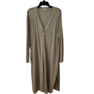 J. Jill Beige Neutral Long-Sleeved Button Down Front Long Cardigan Duster